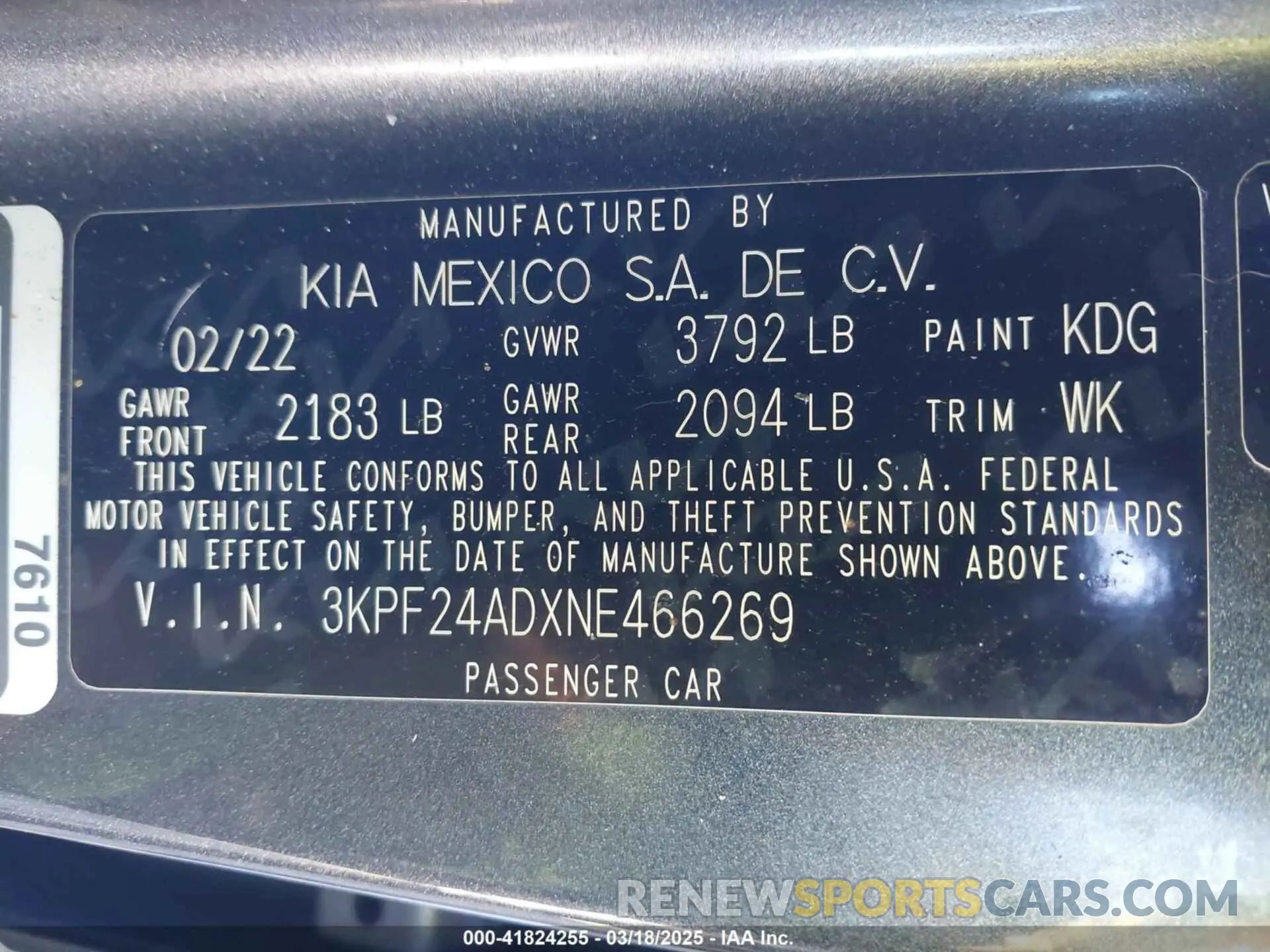 9 Photograph of a damaged car 3KPF24ADXNE466269 KIA FORTE 2022