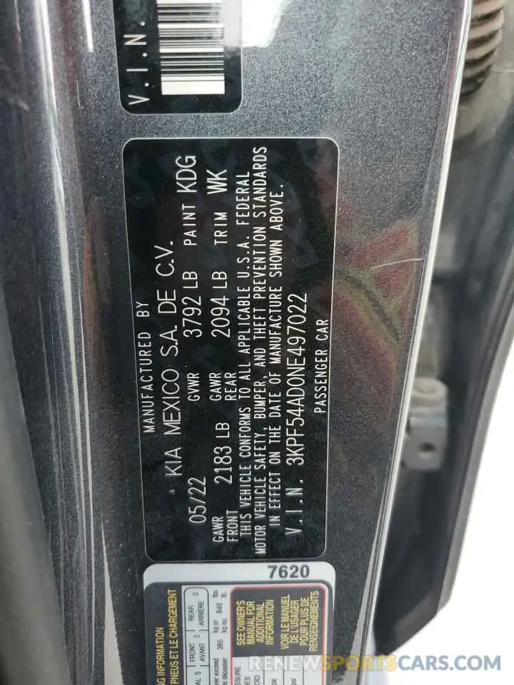 13 Photograph of a damaged car 3KPF54AD0NE497022 KIA FORTE 2022