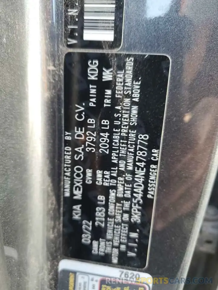 12 Photograph of a damaged car 3KPF54AD4NE478778 KIA FORTE 2022