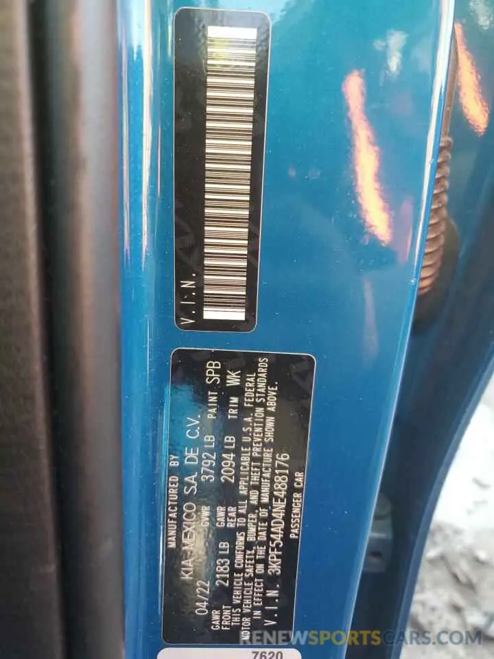 13 Photograph of a damaged car 3KPF54AD4NE488176 KIA FORTE 2022