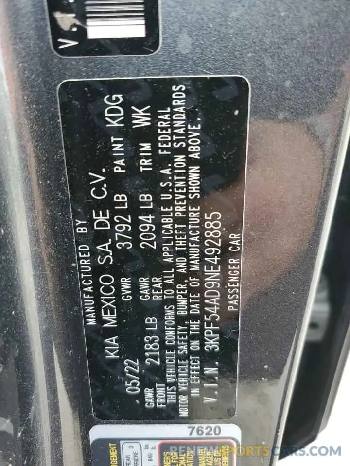 13 Photograph of a damaged car 3KPF54AD9NE492885 KIA FORTE 2022