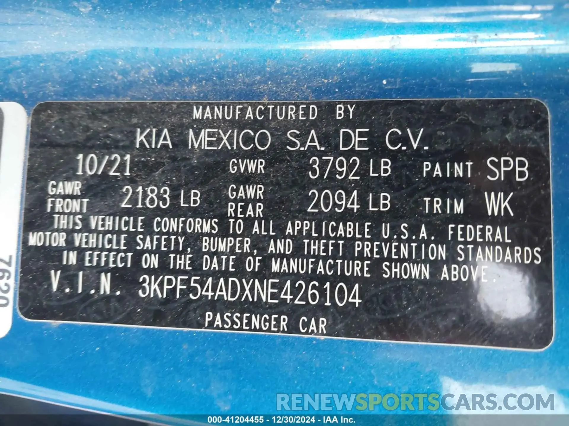 9 Photograph of a damaged car 3KPF54ADXNE426104 KIA FORTE 2022