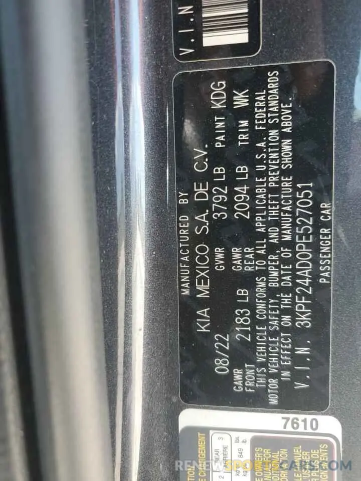 13 Photograph of a damaged car 3KPF24AD0PE527051 KIA FORTE 2023