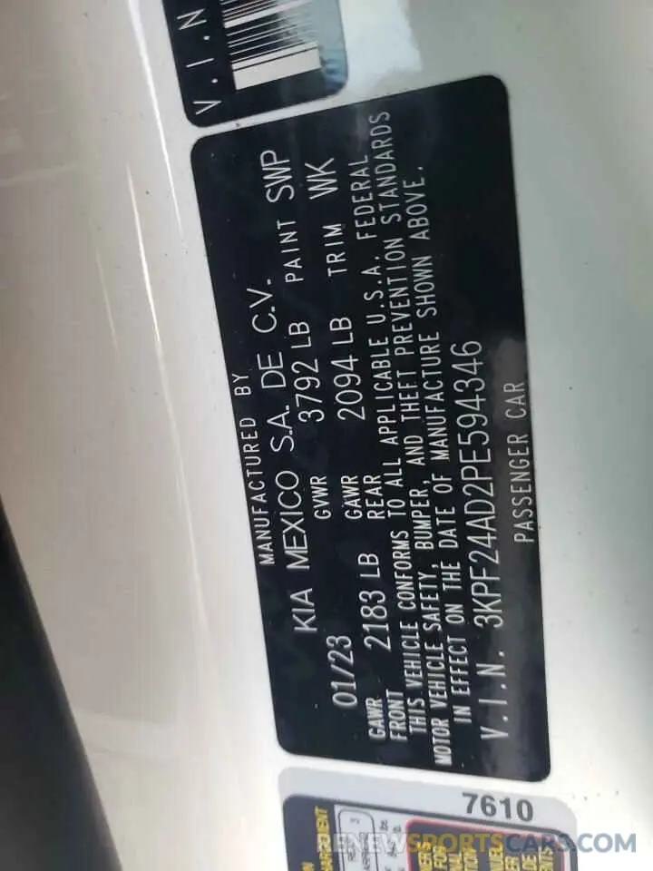 14 Photograph of a damaged car 3KPF24AD2PE594346 KIA FORTE 2023