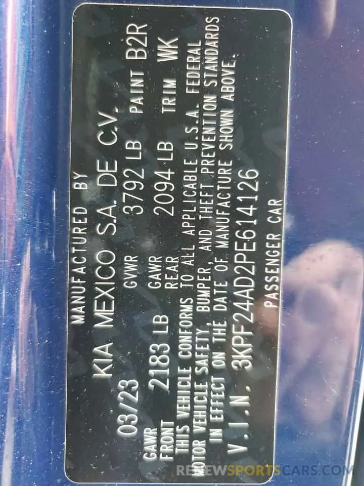 12 Photograph of a damaged car 3KPF24AD2PE614126 KIA FORTE 2023