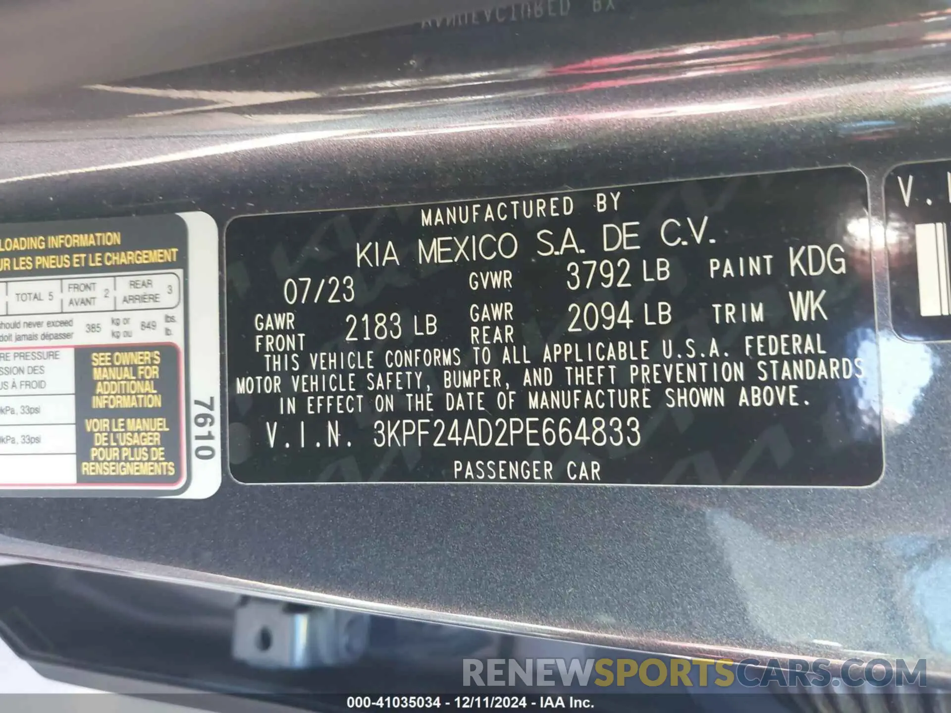 9 Photograph of a damaged car 3KPF24AD2PE664833 KIA FORTE 2023