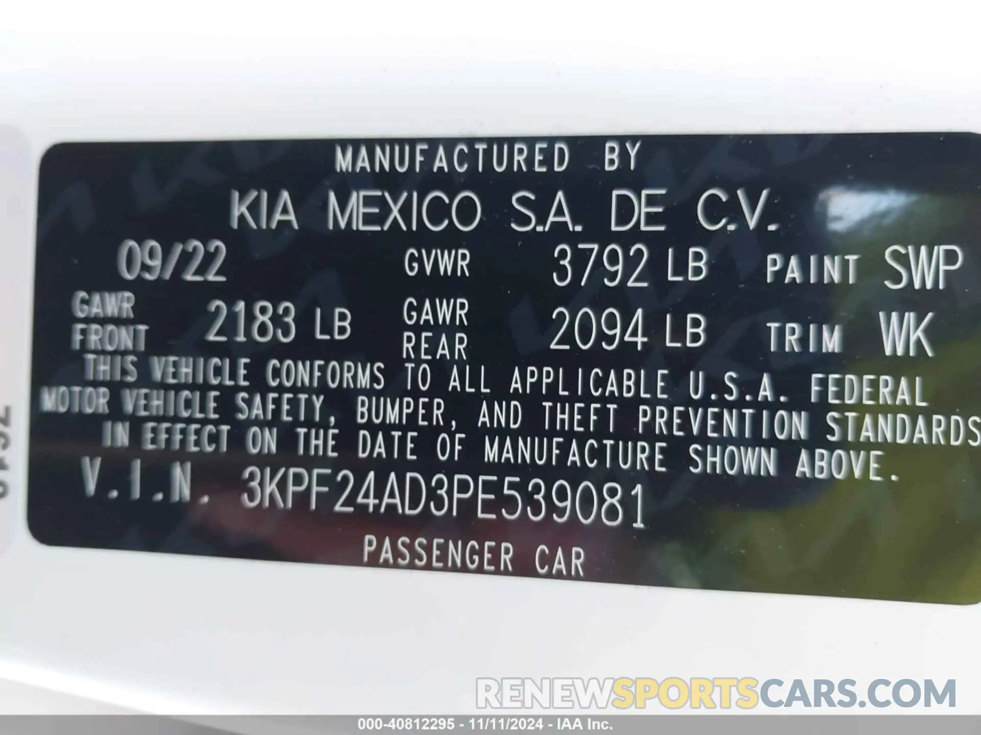 9 Photograph of a damaged car 3KPF24AD3PE539081 KIA FORTE 2023