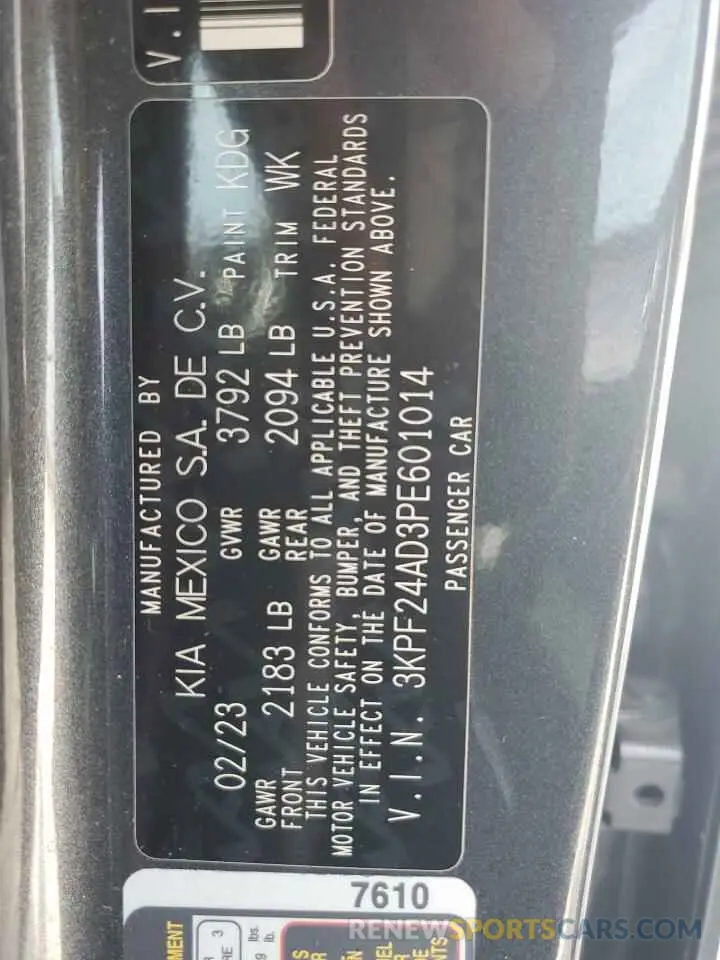 12 Photograph of a damaged car 3KPF24AD3PE601014 KIA FORTE 2023