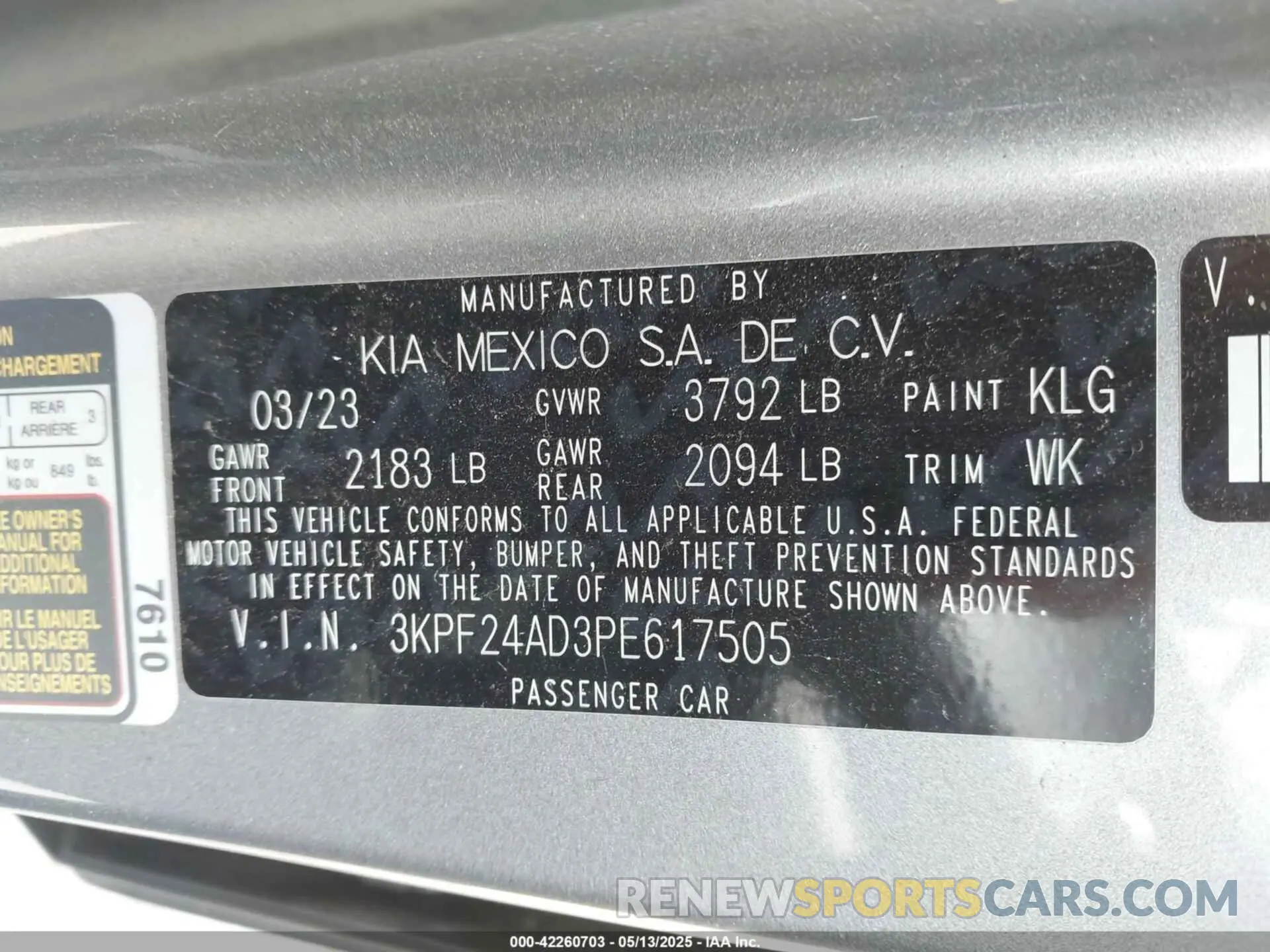 9 Photograph of a damaged car 3KPF24AD3PE617505 KIA FORTE 2023