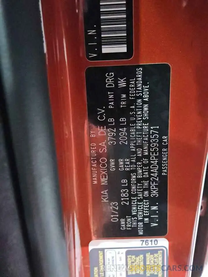 12 Photograph of a damaged car 3KPF24AD4PE593571 KIA FORTE 2023