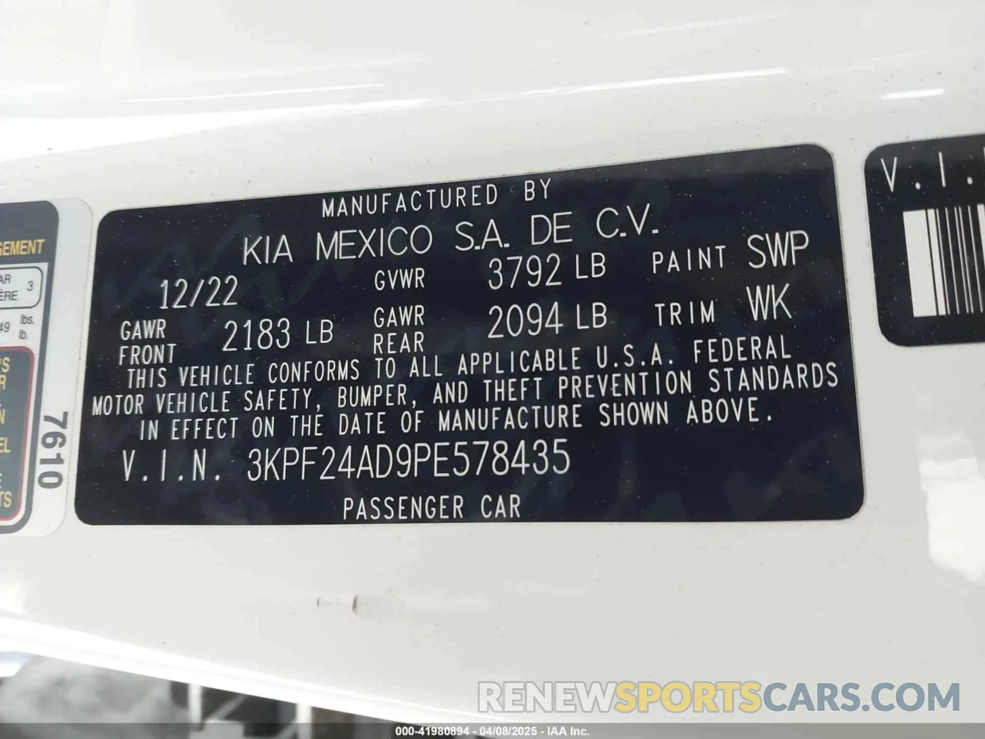 9 Photograph of a damaged car 3KPF24AD9PE578435 KIA FORTE 2023
