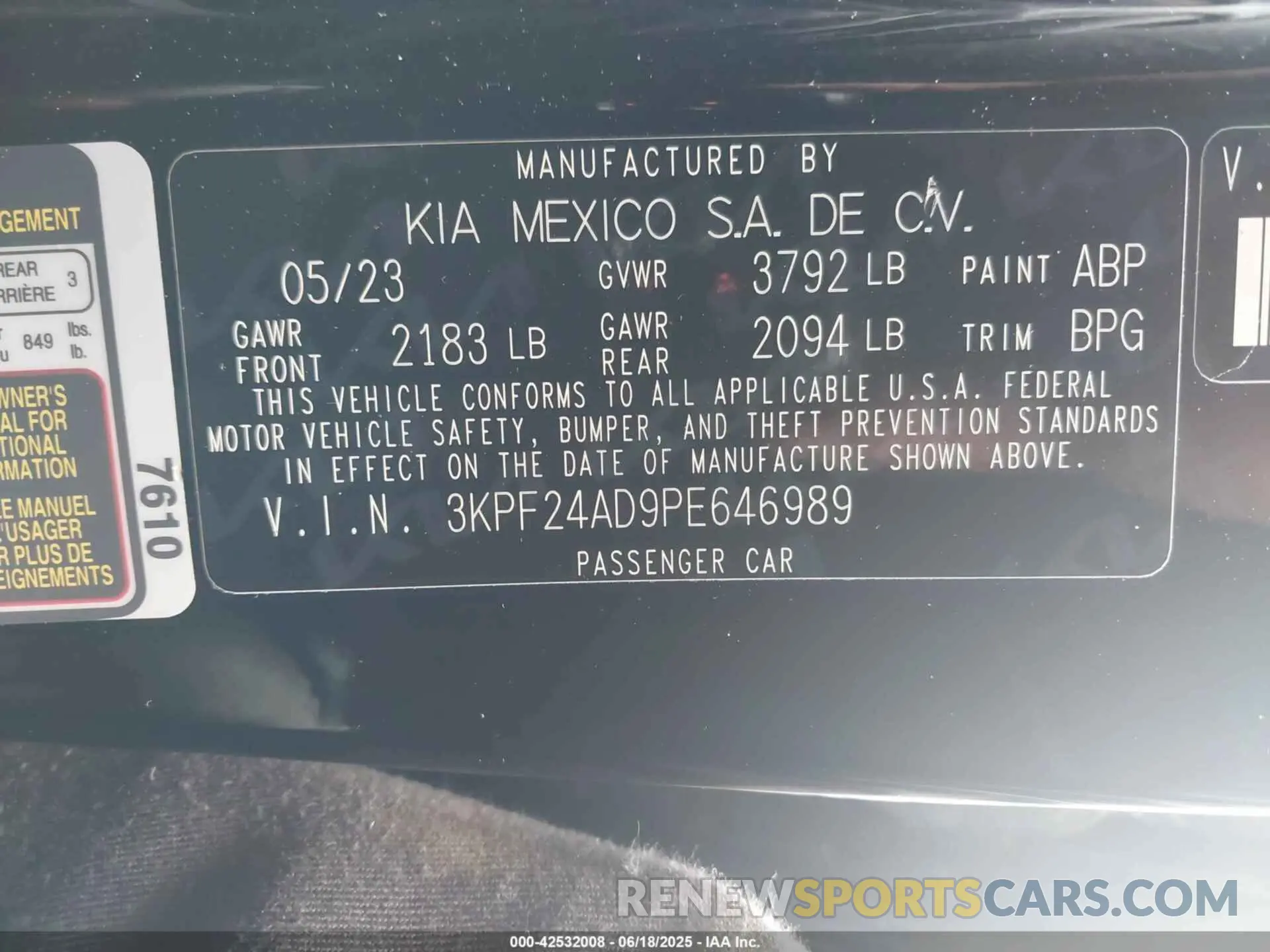 9 Photograph of a damaged car 3KPF24AD9PE646989 KIA FORTE 2023