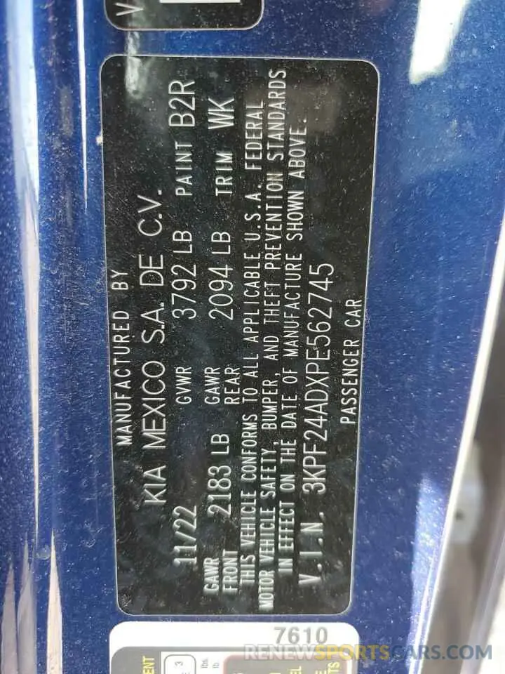 14 Photograph of a damaged car 3KPF24ADXPE562745 KIA FORTE 2023