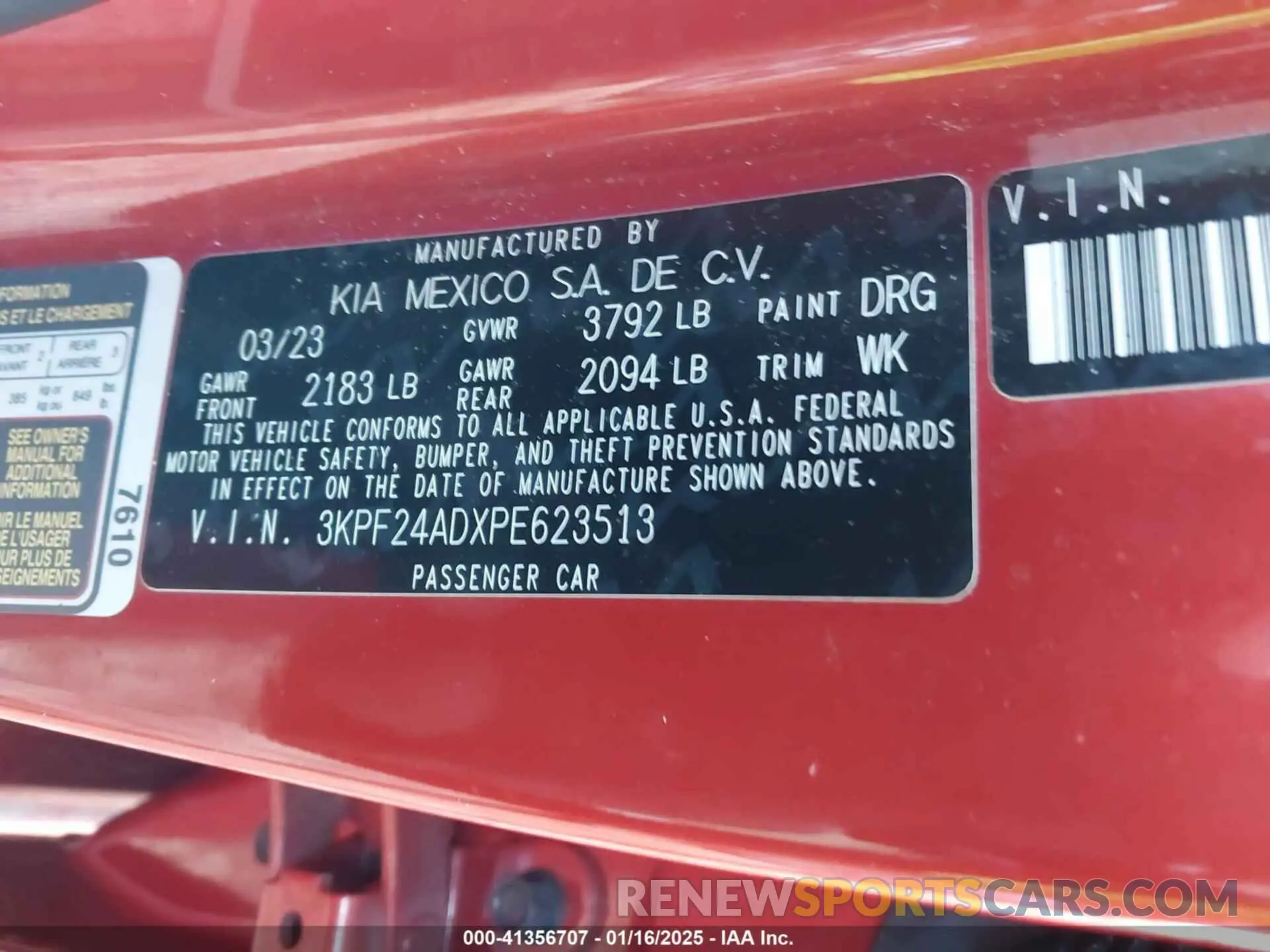 9 Photograph of a damaged car 3KPF24ADXPE623513 KIA FORTE 2023