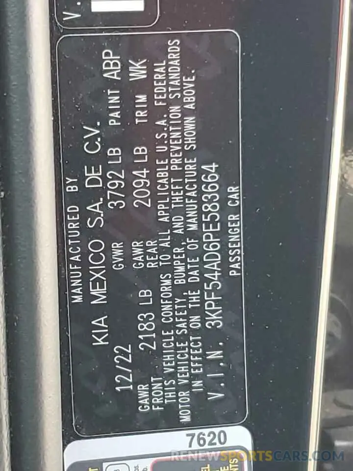 12 Photograph of a damaged car 3KPF54AD6PE583664 KIA FORTE 2023