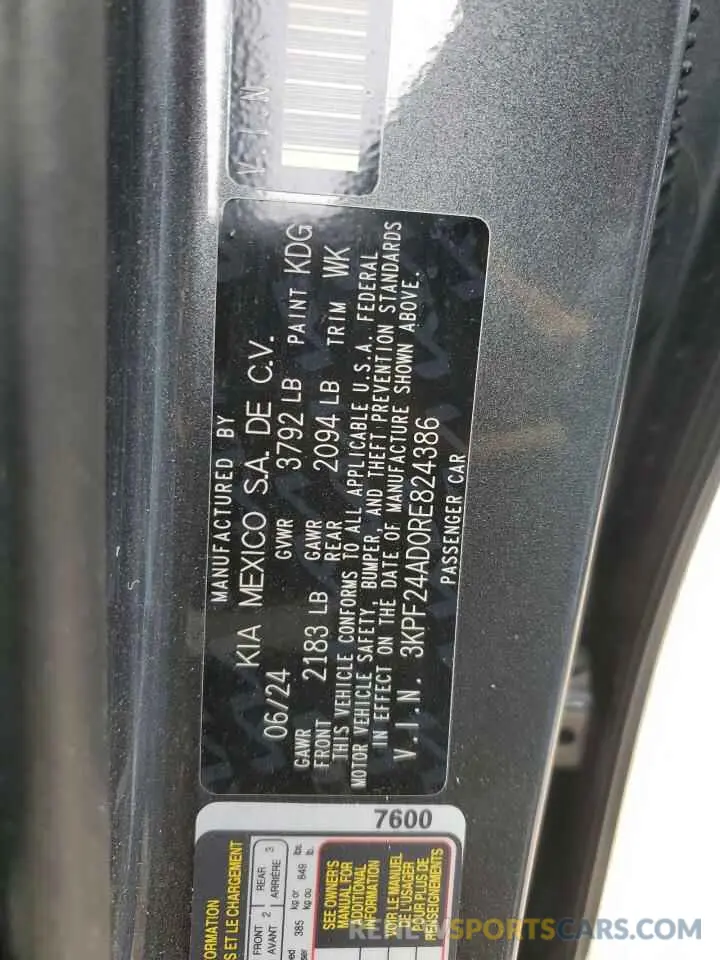 12 Photograph of a damaged car 3KPF24AD0RE824386 KIA FORTE 2024