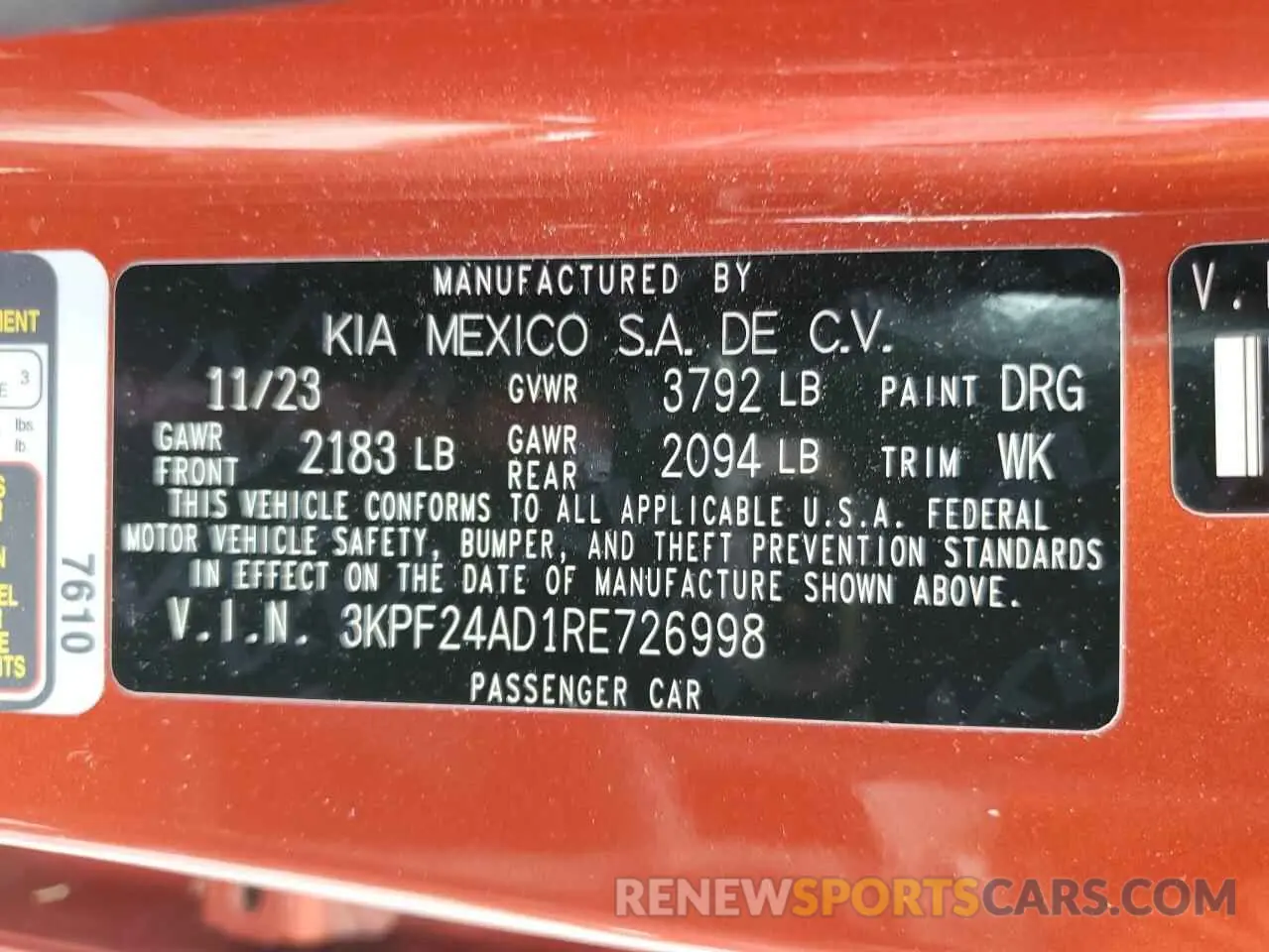 12 Photograph of a damaged car 3KPF24AD1RE726998 KIA FORTE 2024