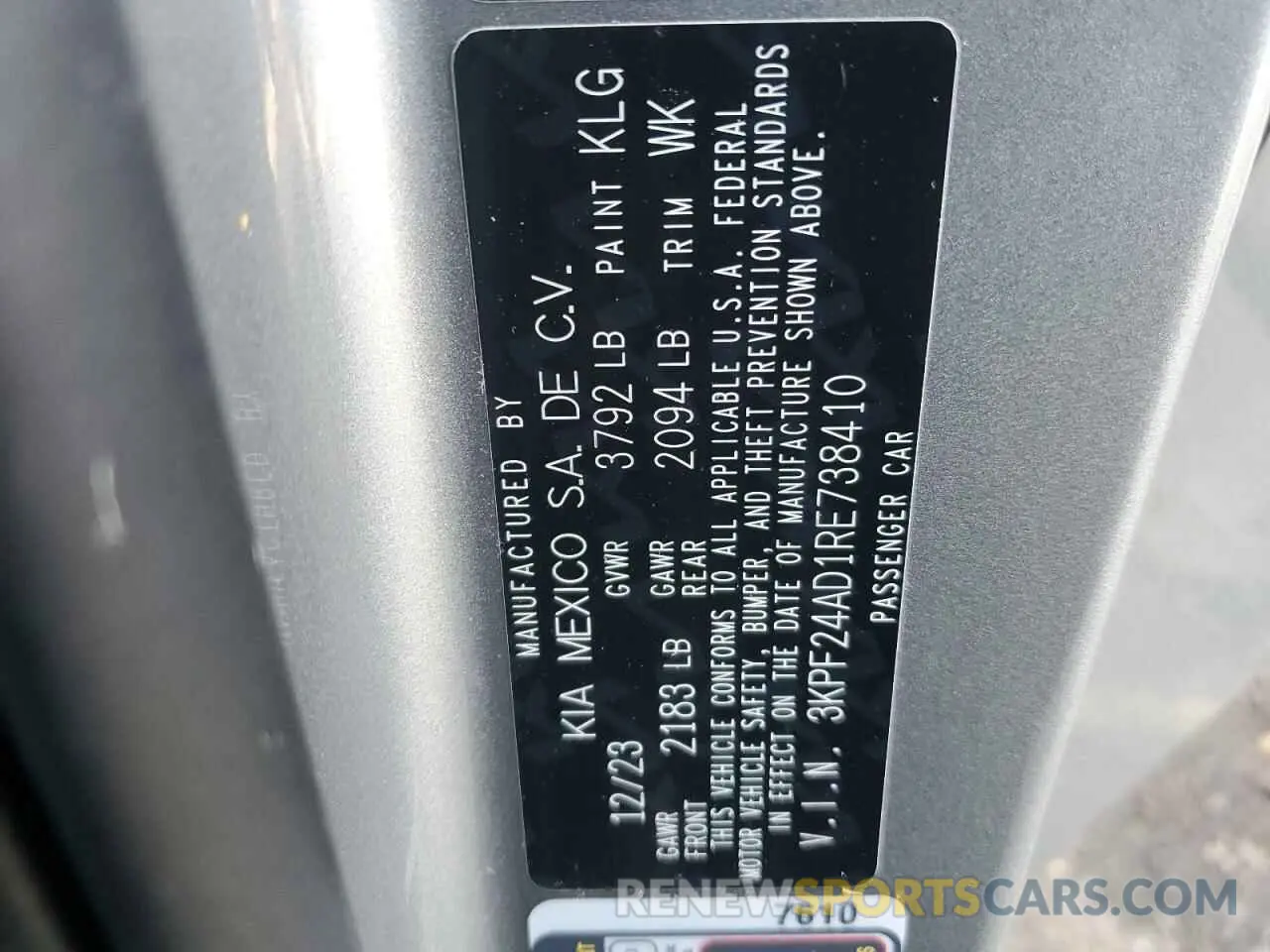 13 Photograph of a damaged car 3KPF24AD1RE738410 KIA FORTE 2024