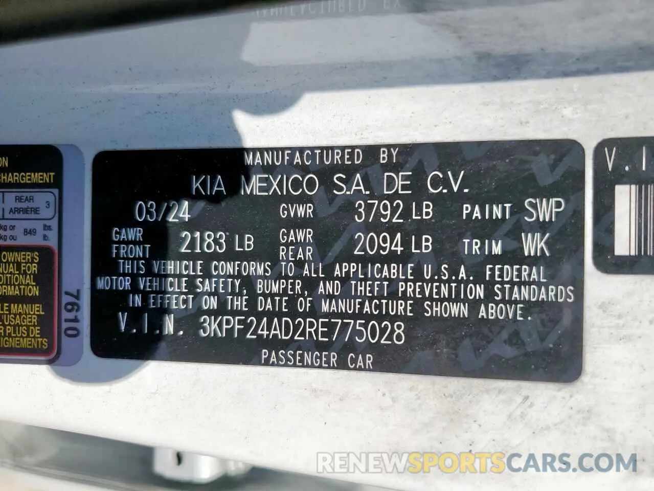 13 Photograph of a damaged car 3KPF24AD2RE775028 KIA FORTE 2024