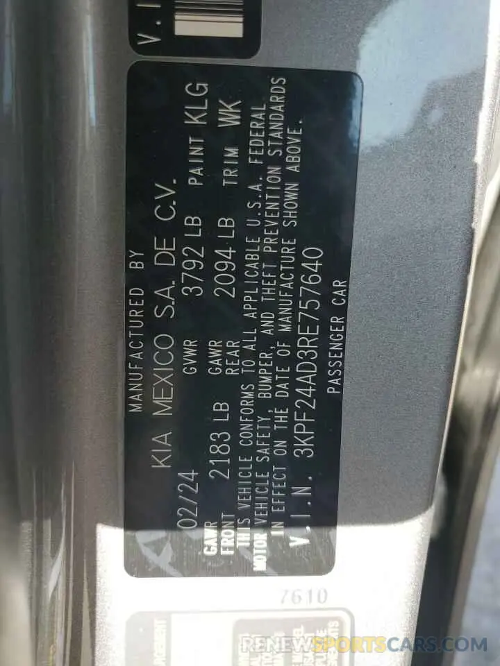 12 Photograph of a damaged car 3KPF24AD3RE757640 KIA FORTE 2024