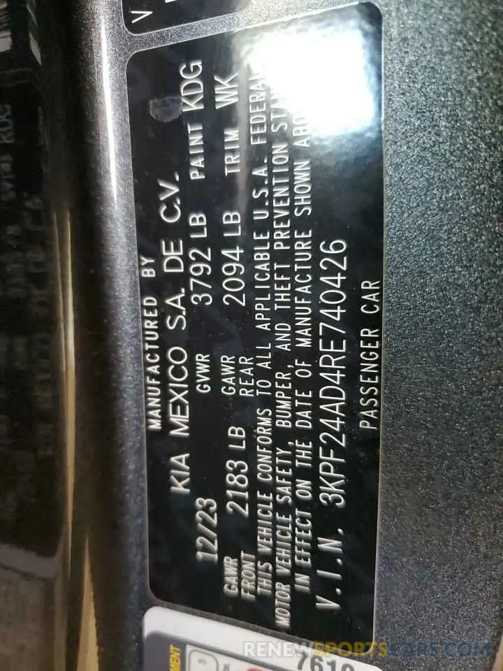 13 Photograph of a damaged car 3KPF24AD4RE740426 KIA FORTE 2024