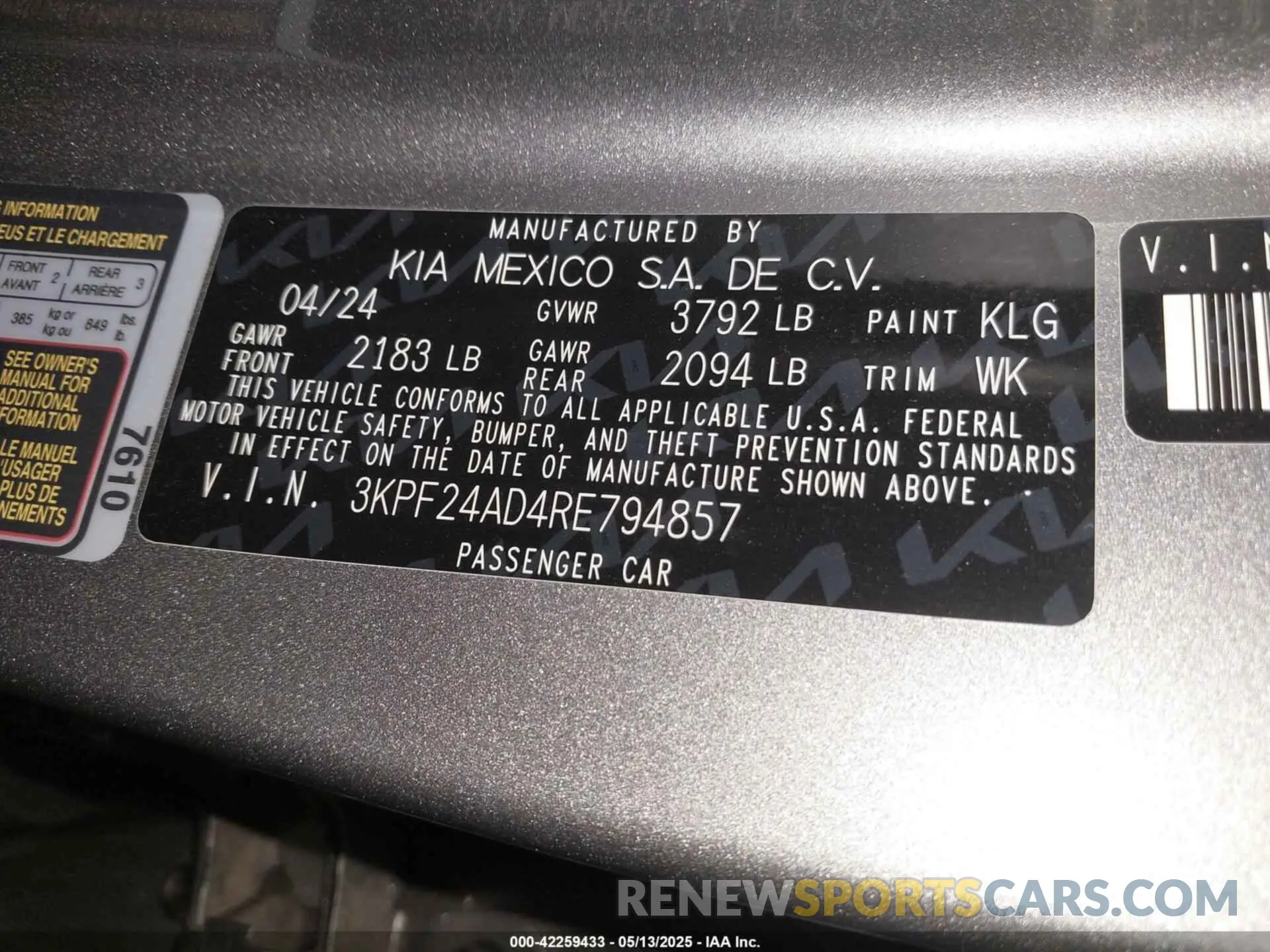 9 Photograph of a damaged car 3KPF24AD4RE794857 KIA FORTE 2024