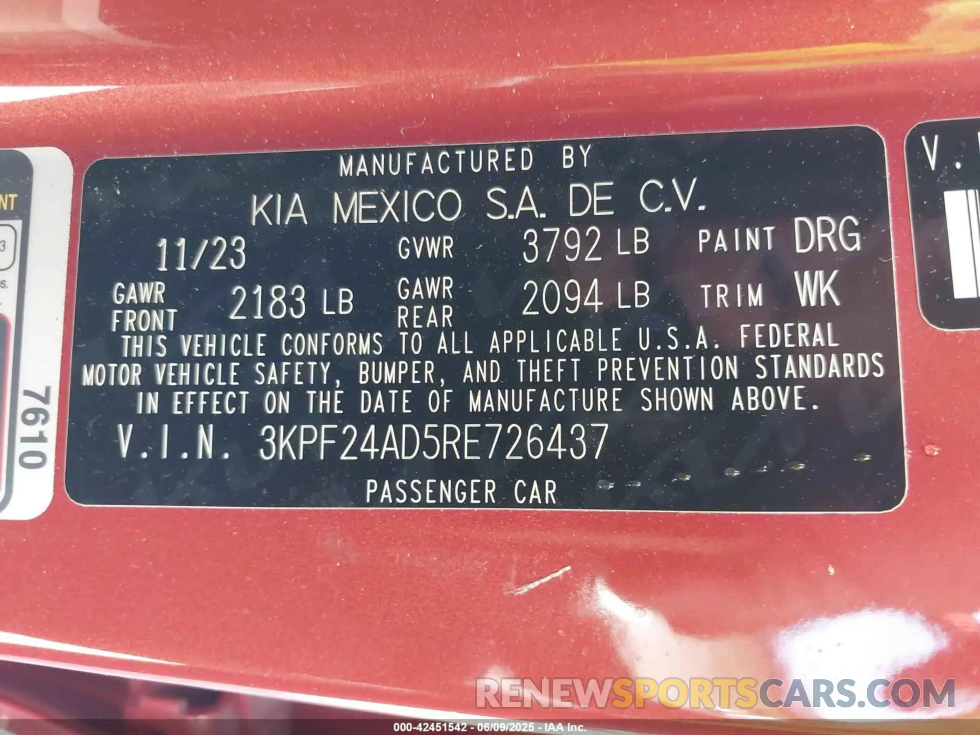 9 Photograph of a damaged car 3KPF24AD5RE726437 KIA FORTE 2024