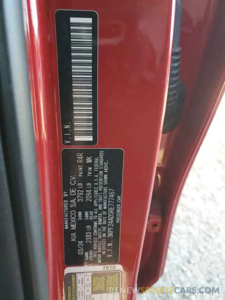 12 Photograph of a damaged car 3KPF24AD5RE777467 KIA FORTE 2024