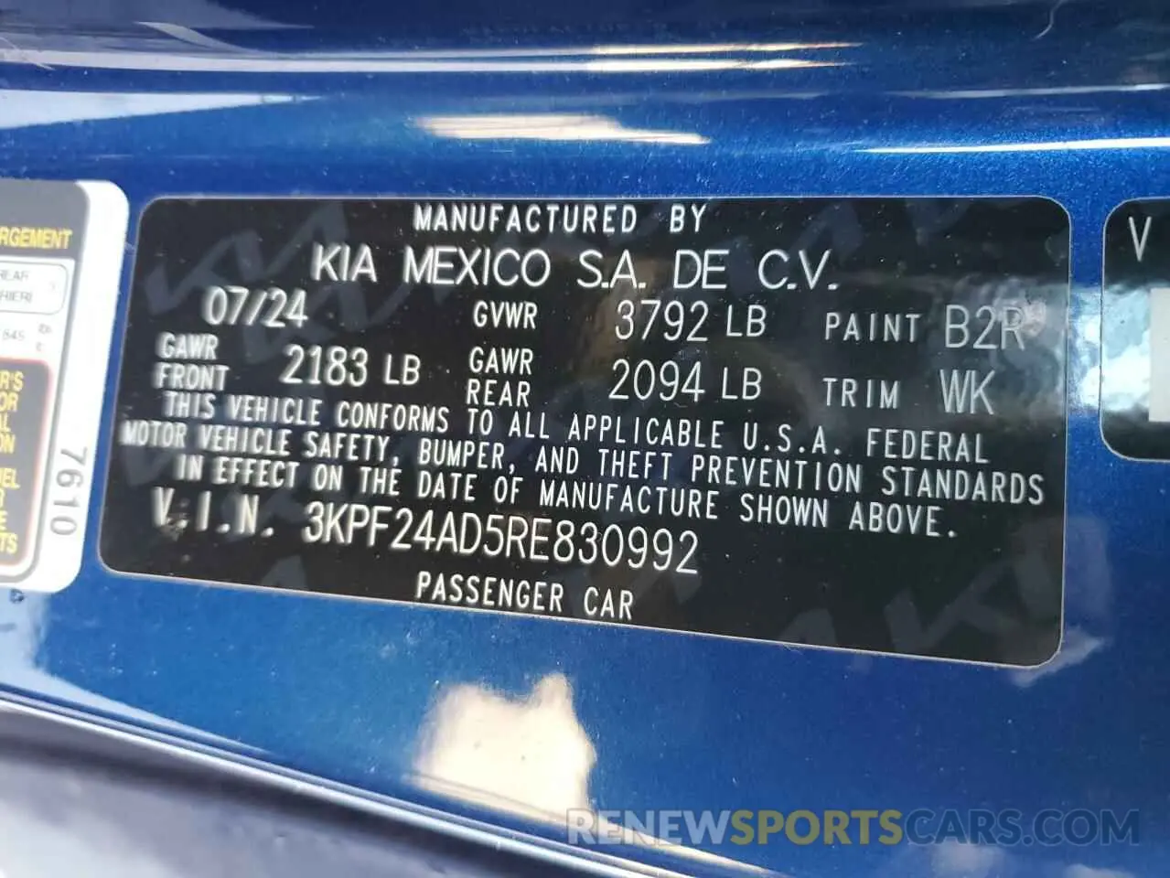 14 Photograph of a damaged car 3KPF24AD5RE830992 KIA FORTE 2024