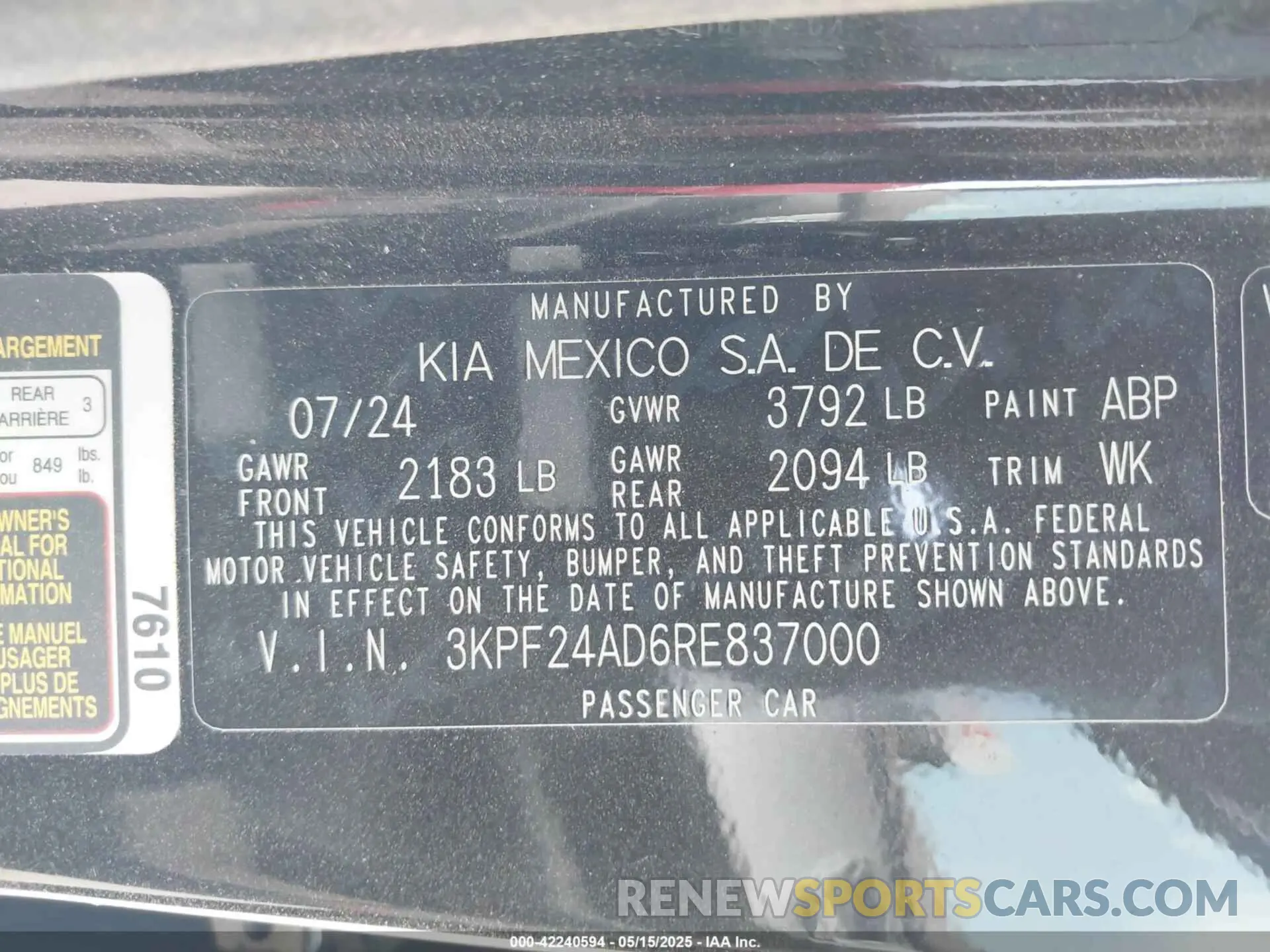 9 Photograph of a damaged car 3KPF24AD6RE837000 KIA FORTE 2024