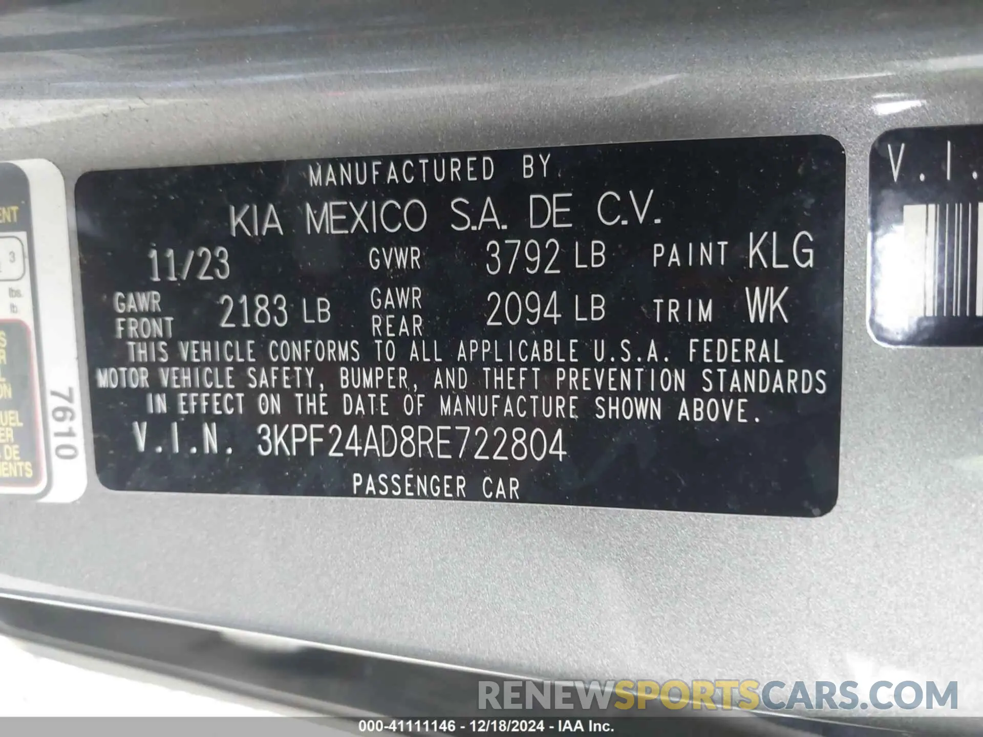 9 Photograph of a damaged car 3KPF24AD8RE722804 KIA FORTE 2024