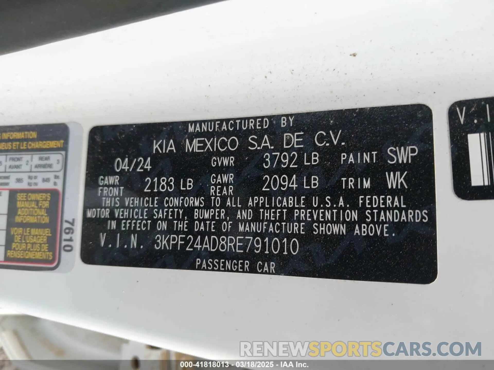 9 Photograph of a damaged car 3KPF24AD8RE791010 KIA FORTE 2024