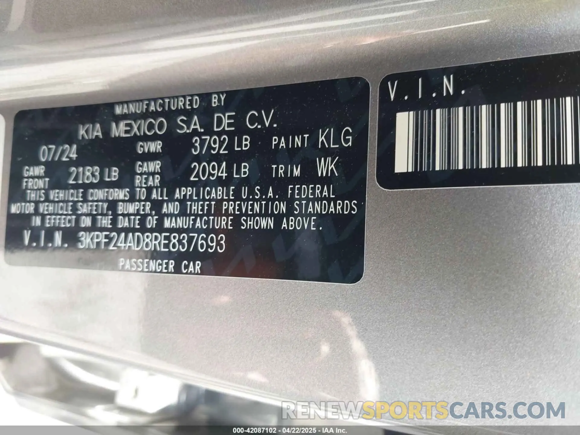 9 Photograph of a damaged car 3KPF24AD8RE837693 KIA FORTE 2024