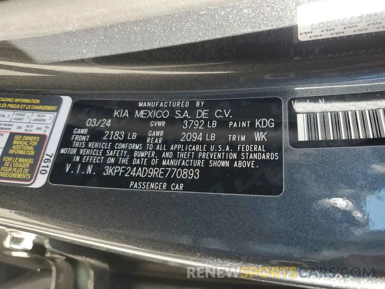 13 Photograph of a damaged car 3KPF24AD9RE770893 KIA FORTE 2024
