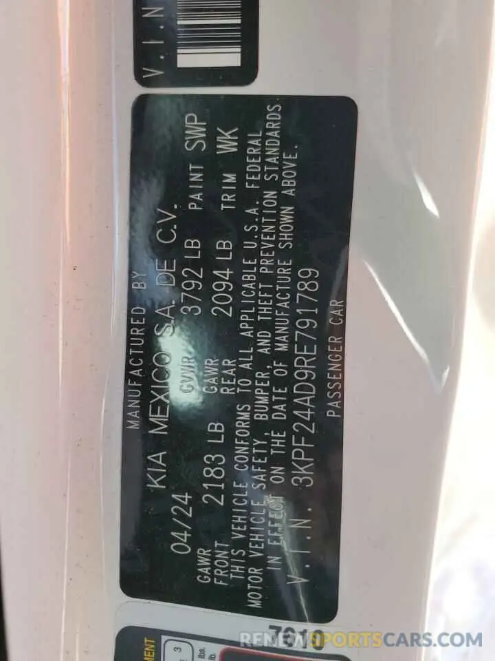 12 Photograph of a damaged car 3KPF24AD9RE791789 KIA FORTE 2024