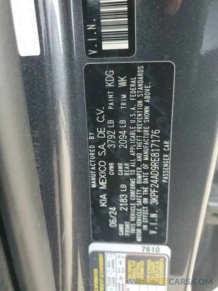 12 Photograph of a damaged car 3KPF24AD9RE817176 KIA FORTE 2024