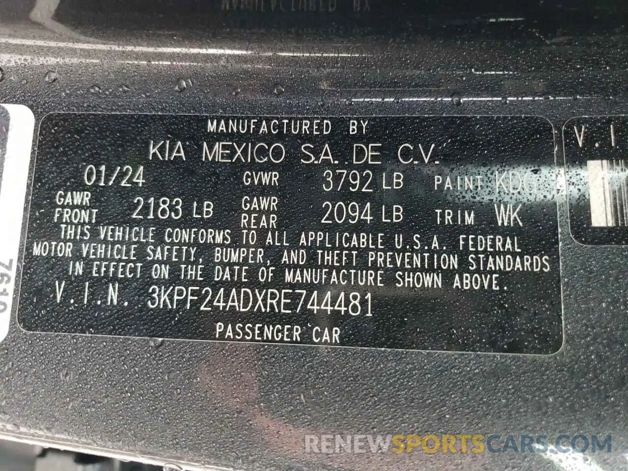 13 Photograph of a damaged car 3KPF24ADXRE744481 KIA FORTE 2024