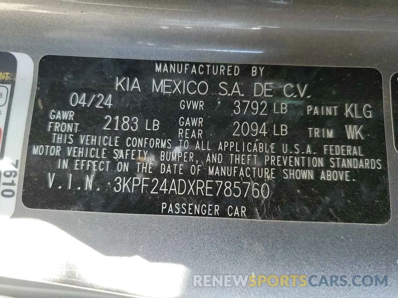 13 Photograph of a damaged car 3KPF24ADXRE785760 KIA FORTE 2024