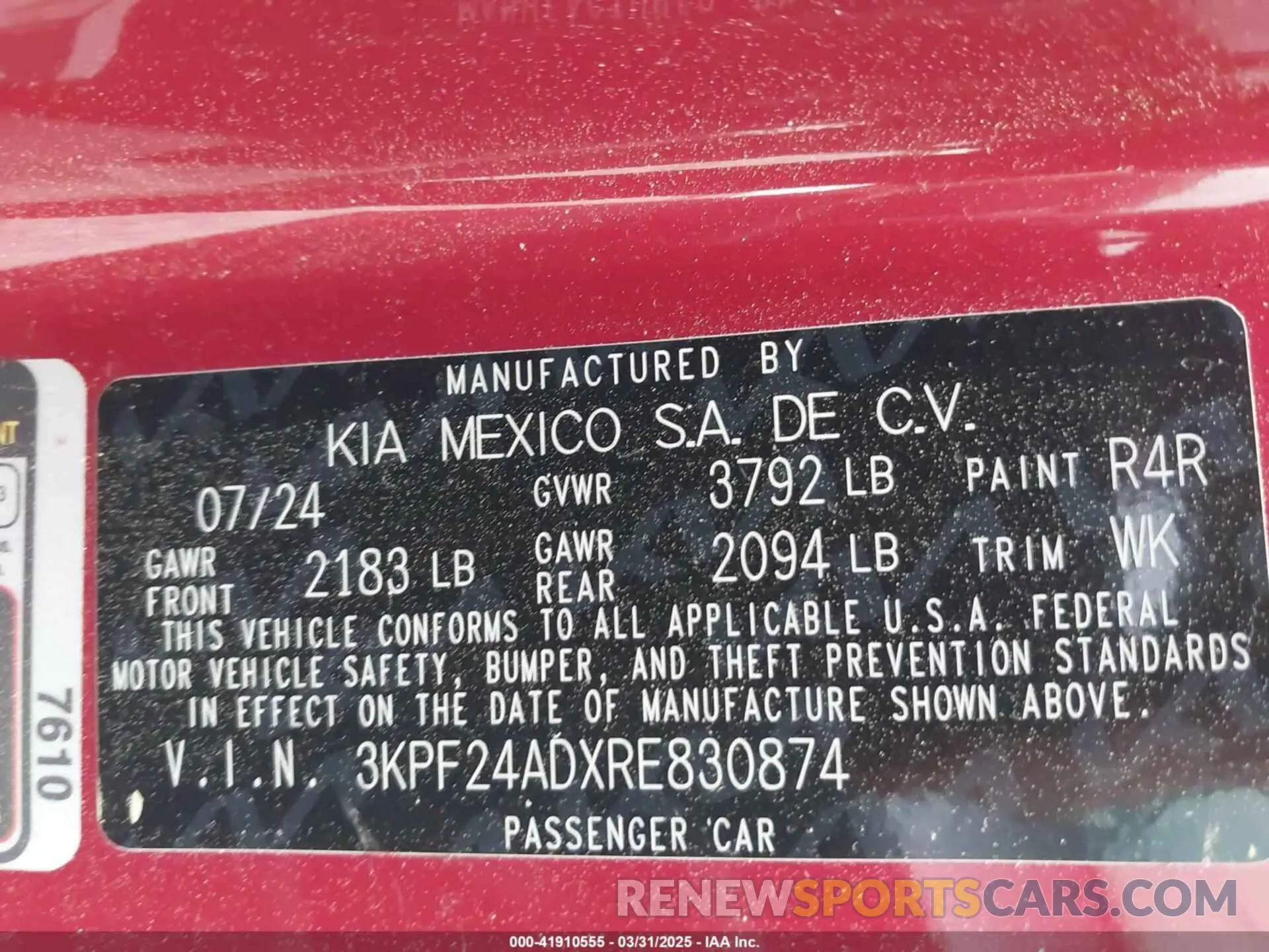 9 Photograph of a damaged car 3KPF24ADXRE830874 KIA FORTE 2024