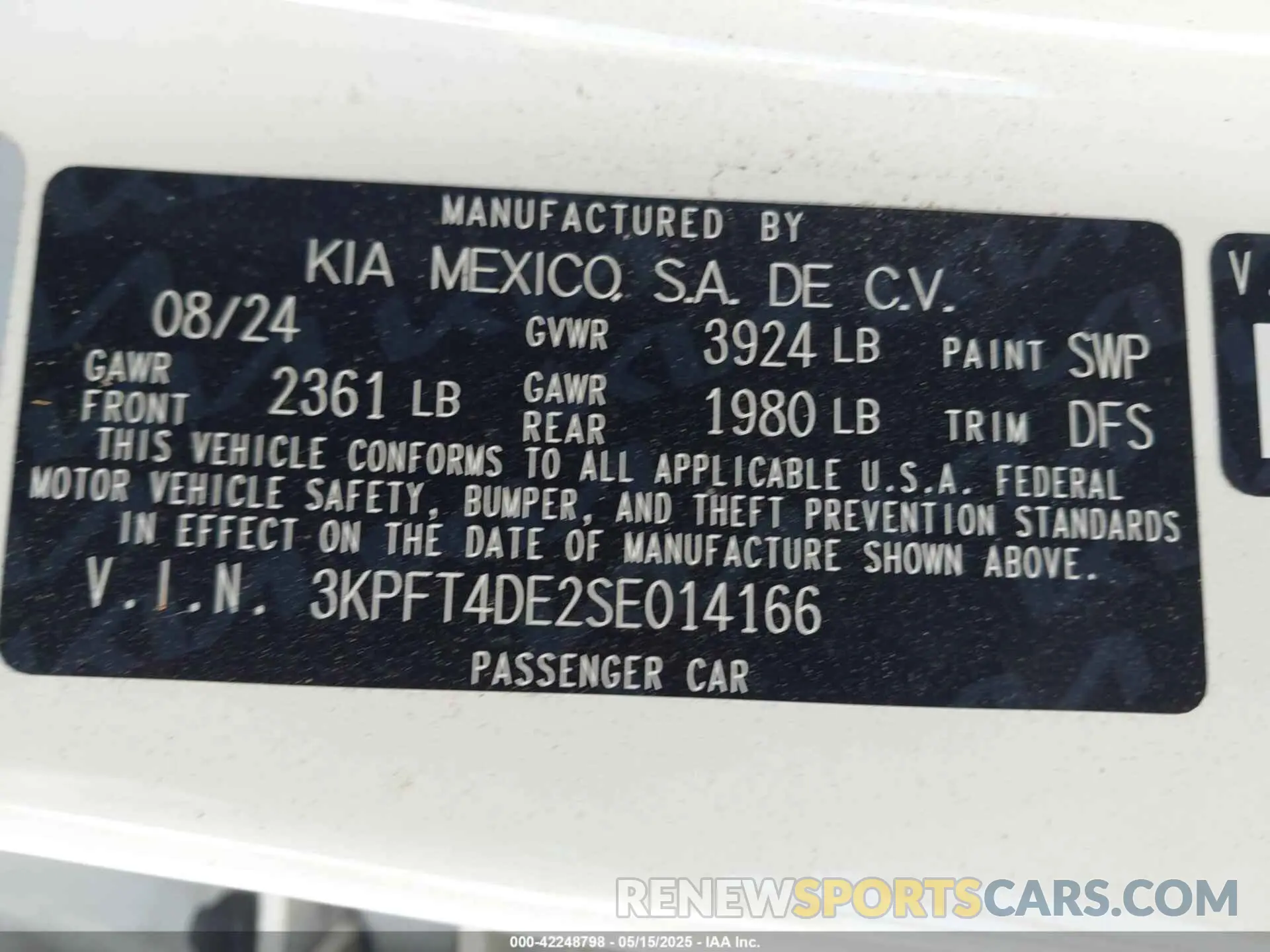 9 Photograph of a damaged car 3KPFT4DE2SE014166 KIA K4 2025