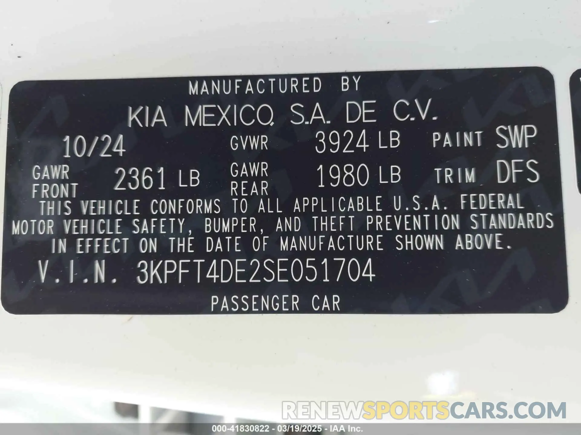 9 Photograph of a damaged car 3KPFT4DE2SE051704 KIA K4 2025