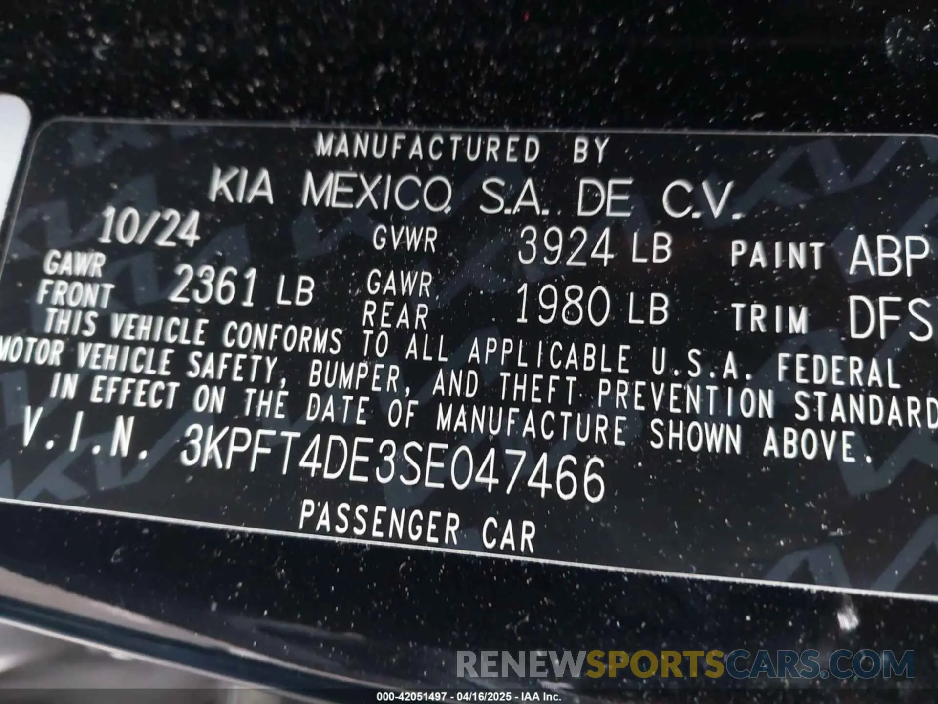 9 Photograph of a damaged car 3KPFT4DE3SE047466 KIA K4 2025