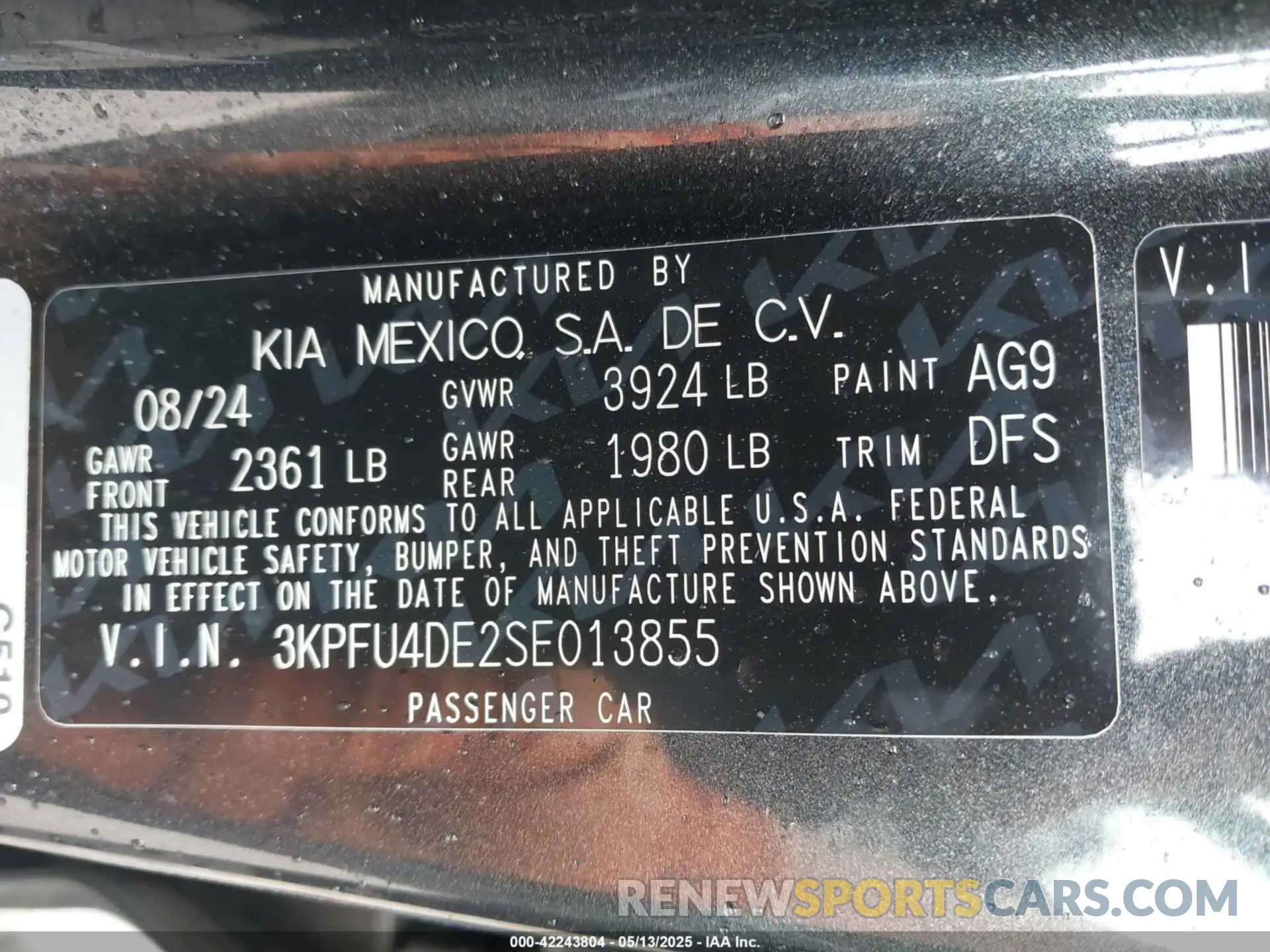9 Photograph of a damaged car 3KPFU4DE2SE013855 KIA K4 2025