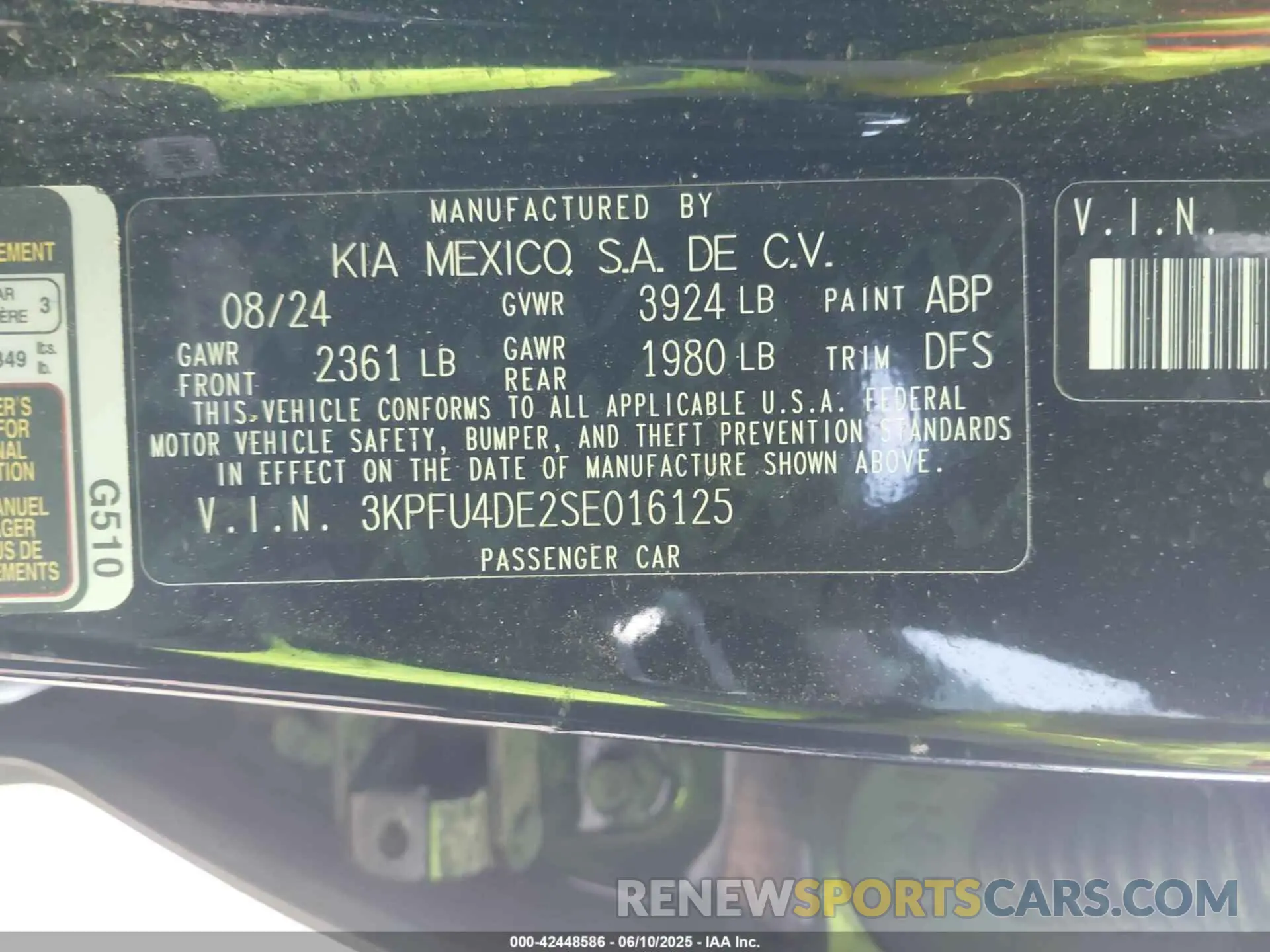 9 Photograph of a damaged car 3KPFU4DE2SE016125 KIA K4 2025