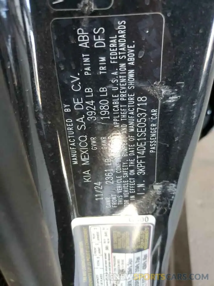 13 Photograph of a damaged car 3KPFT4DE1SE053718 KIA K4 LX 2025