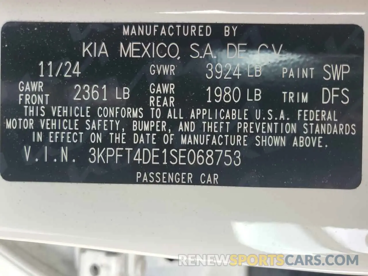 12 Photograph of a damaged car 3KPFT4DE1SE068753 KIA K4 LX 2025