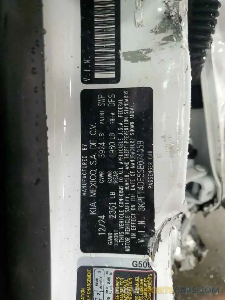13 Photograph of a damaged car 3KPFT4DE5SE074359 KIA K4 LX 2025