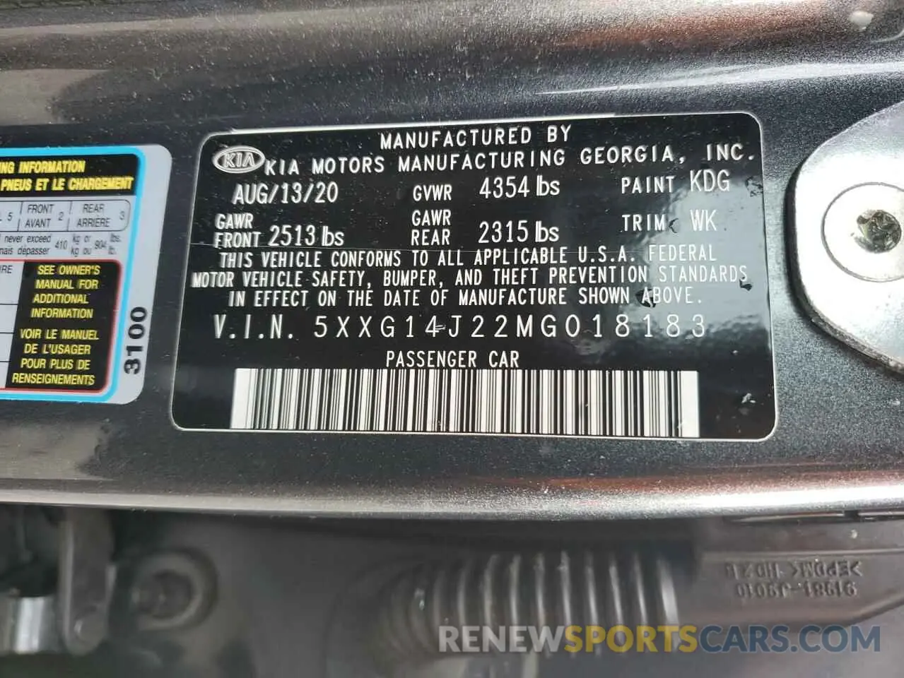 13 Photograph of a damaged car 5XXG14J22MG018183 KIA K5 2021