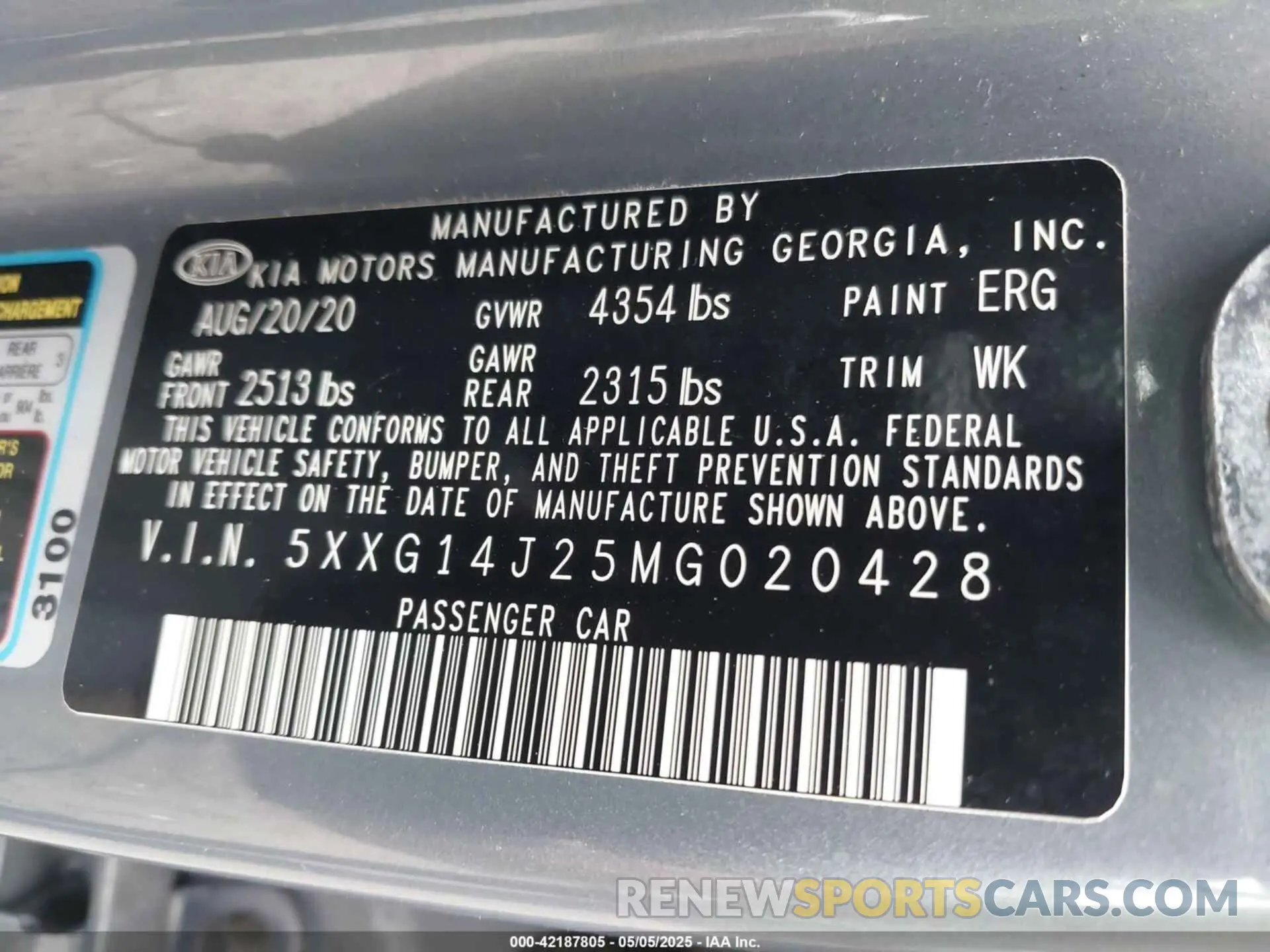 9 Photograph of a damaged car 5XXG14J25MG020428 KIA K5 2021