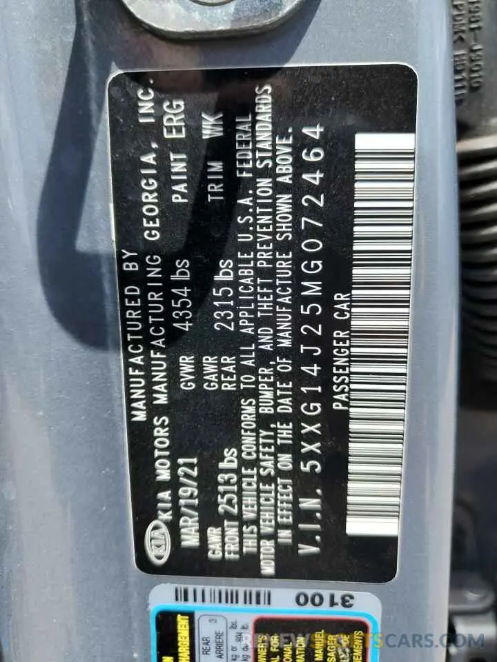 12 Photograph of a damaged car 5XXG14J25MG072464 KIA K5 2021